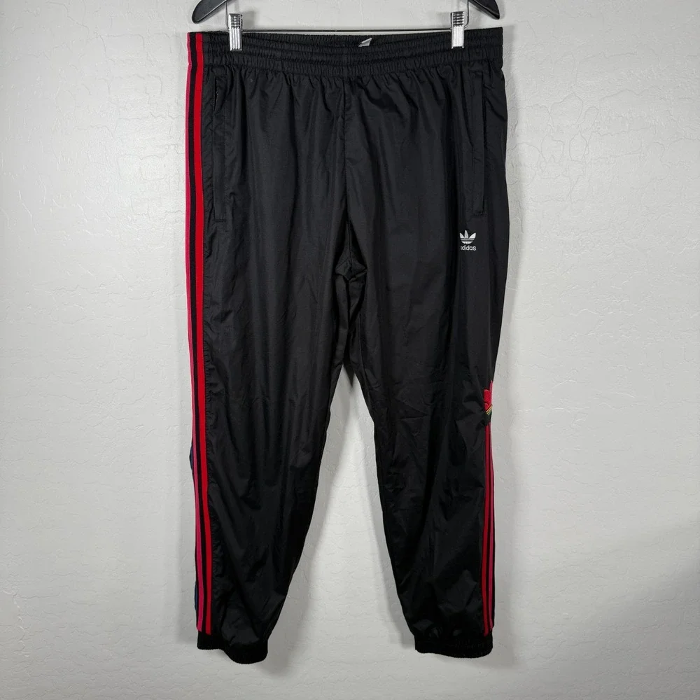 Adidas Pants Mens XL Black‎ 3D Trefoil 3 Stripe Sweatpant Windbreaker Track Jog